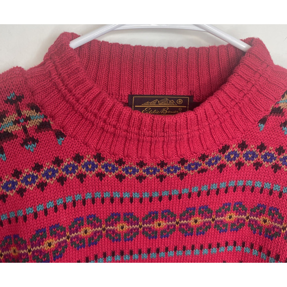 Vintage Eddie Bauer Men's Cotton Knit Pullover Sweater Sz M Fair-Isle Nordic Ski - Picture 3 of 11